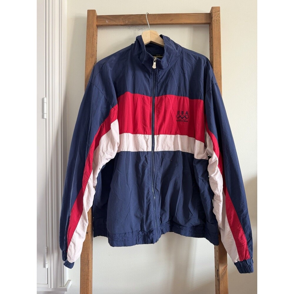 Vintage USA Olympic Gold Windbreaker Jacket JCPenney 90s Red White Blue Zip XL